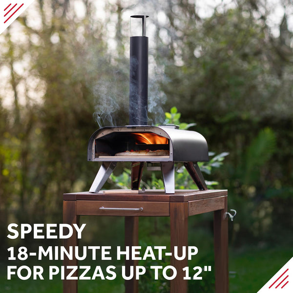 George Foreman Outdoor 12 Inch Wood Pellet Portable Wood Fired Pizza Oven Stainless Steel with Paddle and Carry Bag, BBQ Oven & Smoker, Foldable Legs GFWPPO1SSPC