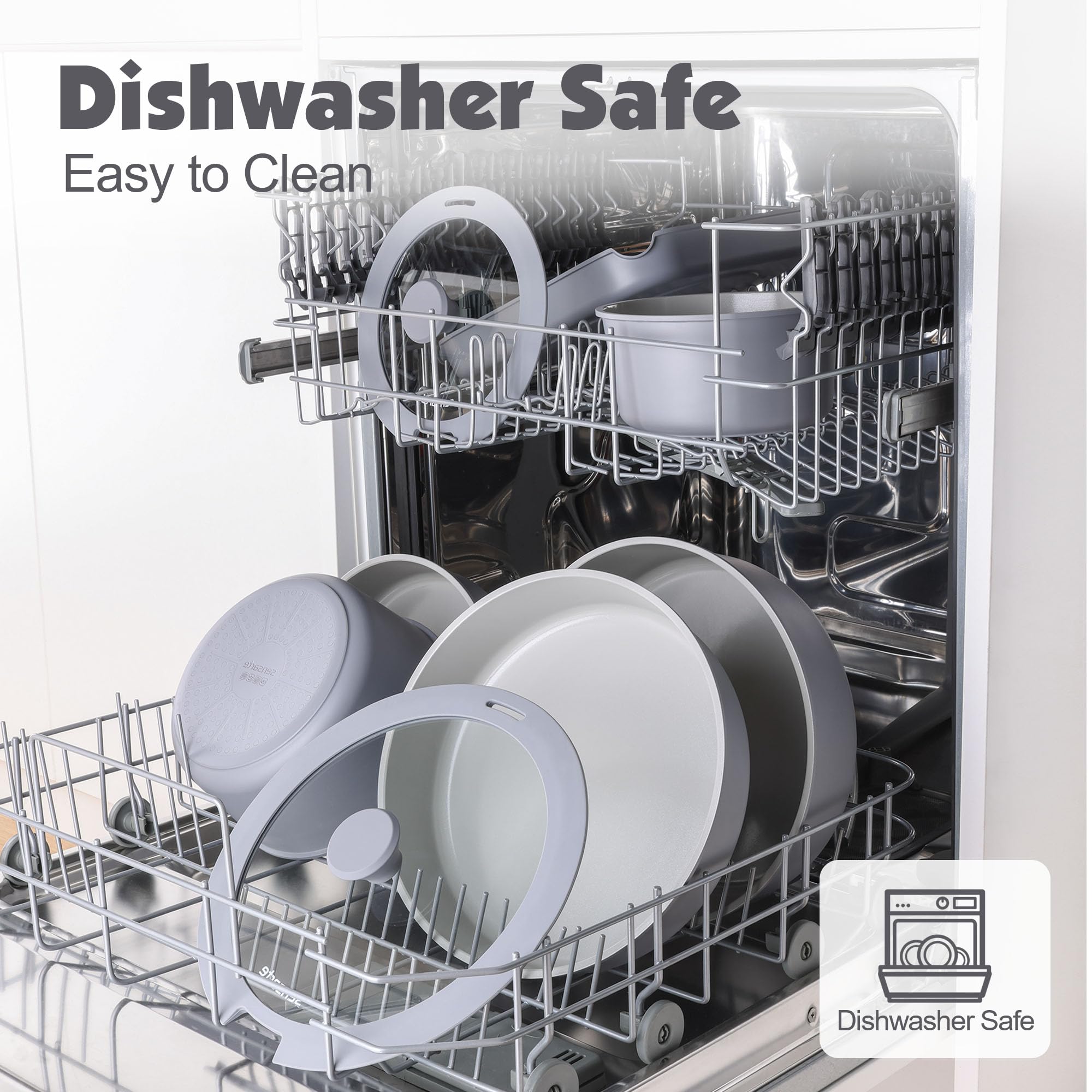 SENSARTE 17 Piece Pots and Pans Set, Nonstick Detachable Handle Cookware, Induction Kitchen Cookware Set with Removable Handle, Healthy Non Stick RV Cookware, Oven Safe (Black)