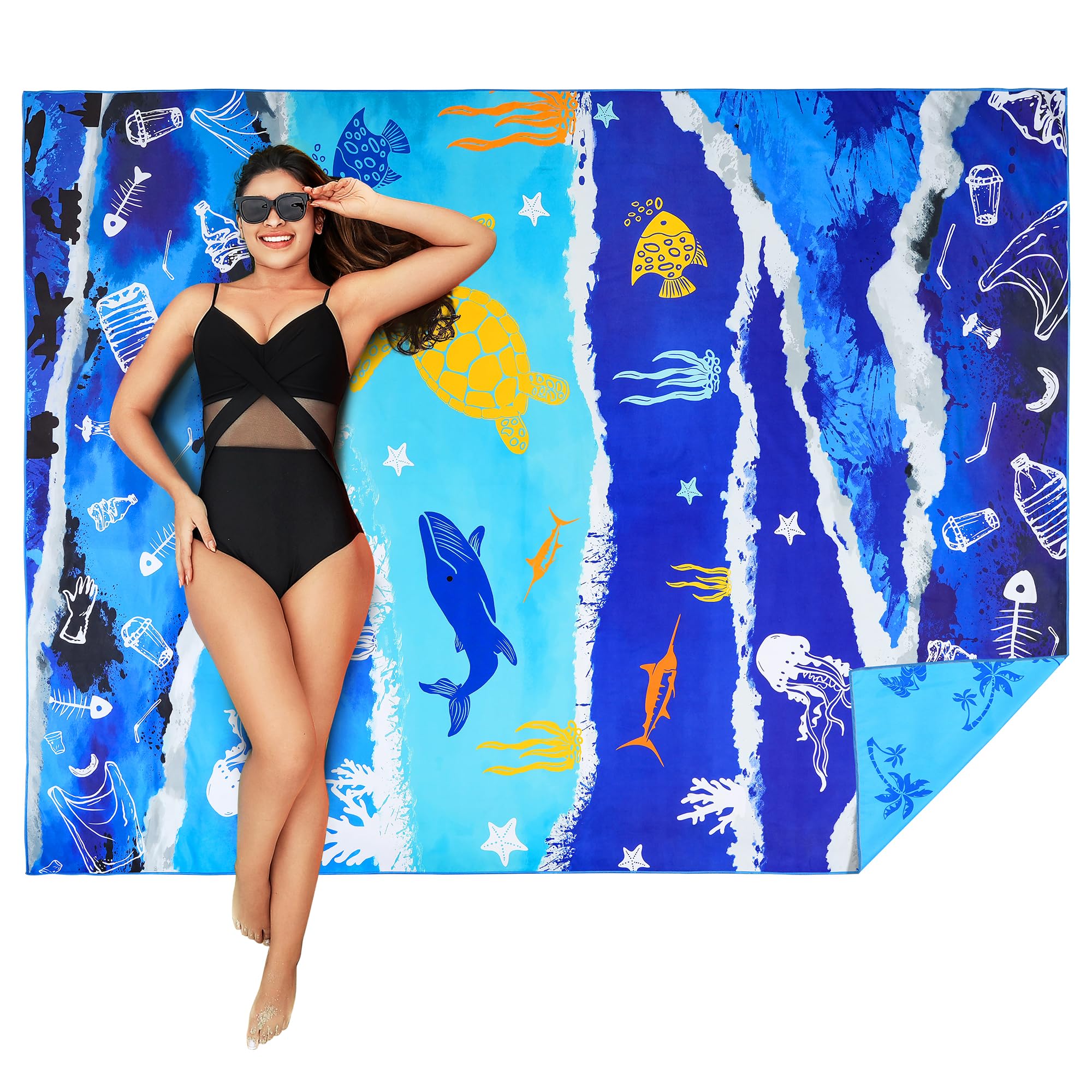 Winthome Beach Towel, Extra Large Microfibre Beach Towel for Adult, Double Sides Sand Free Quick Dry lightweight Travel Swimming Towel(Pink + Green, 90×180cm - 2 pack)