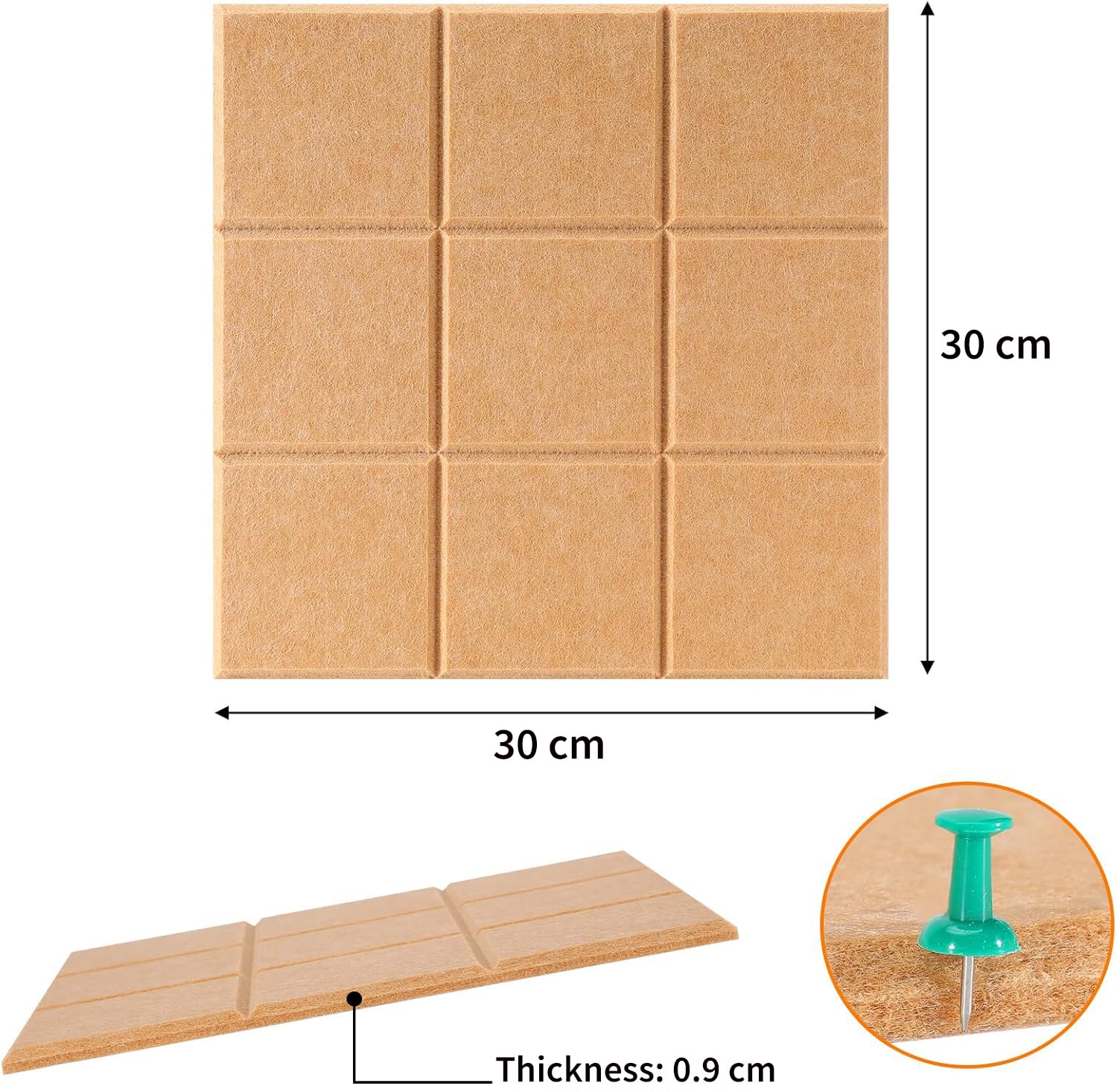 Uoisaiko Large 30x30cm Felt Board Tiles with 30 Pins, Pack of 6 Bulletin Board Notice Boards for Home Office Kitchen, Self Adhesive Pin Board Wall Tiles for Photos Memos