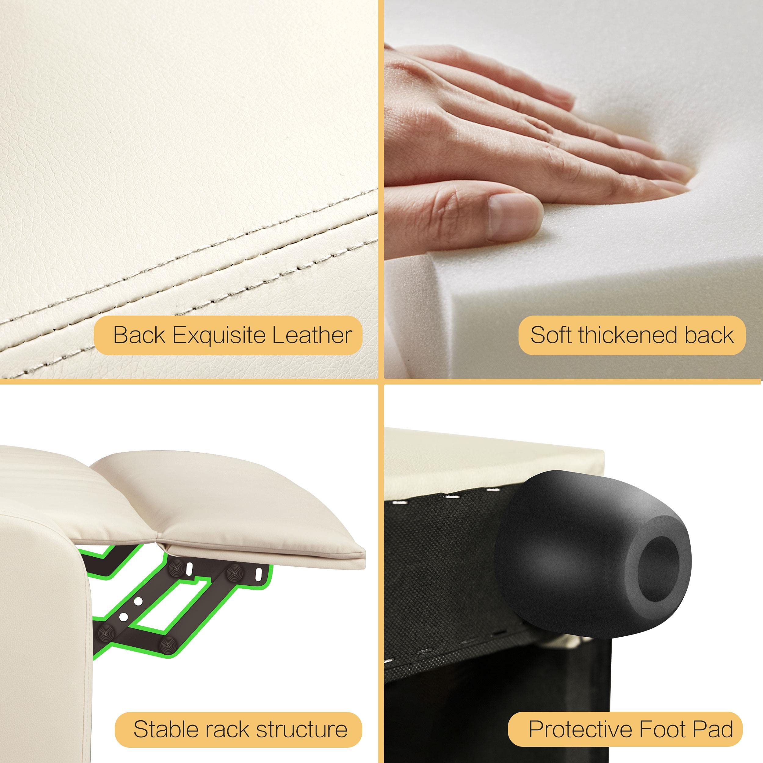 Yaheetech Recliner Armchair Single Padded Seat Boucle Fabric Sofa Lounge Home Living Room Theater Adjustable Leg Rest and Reclining Functions Ivory