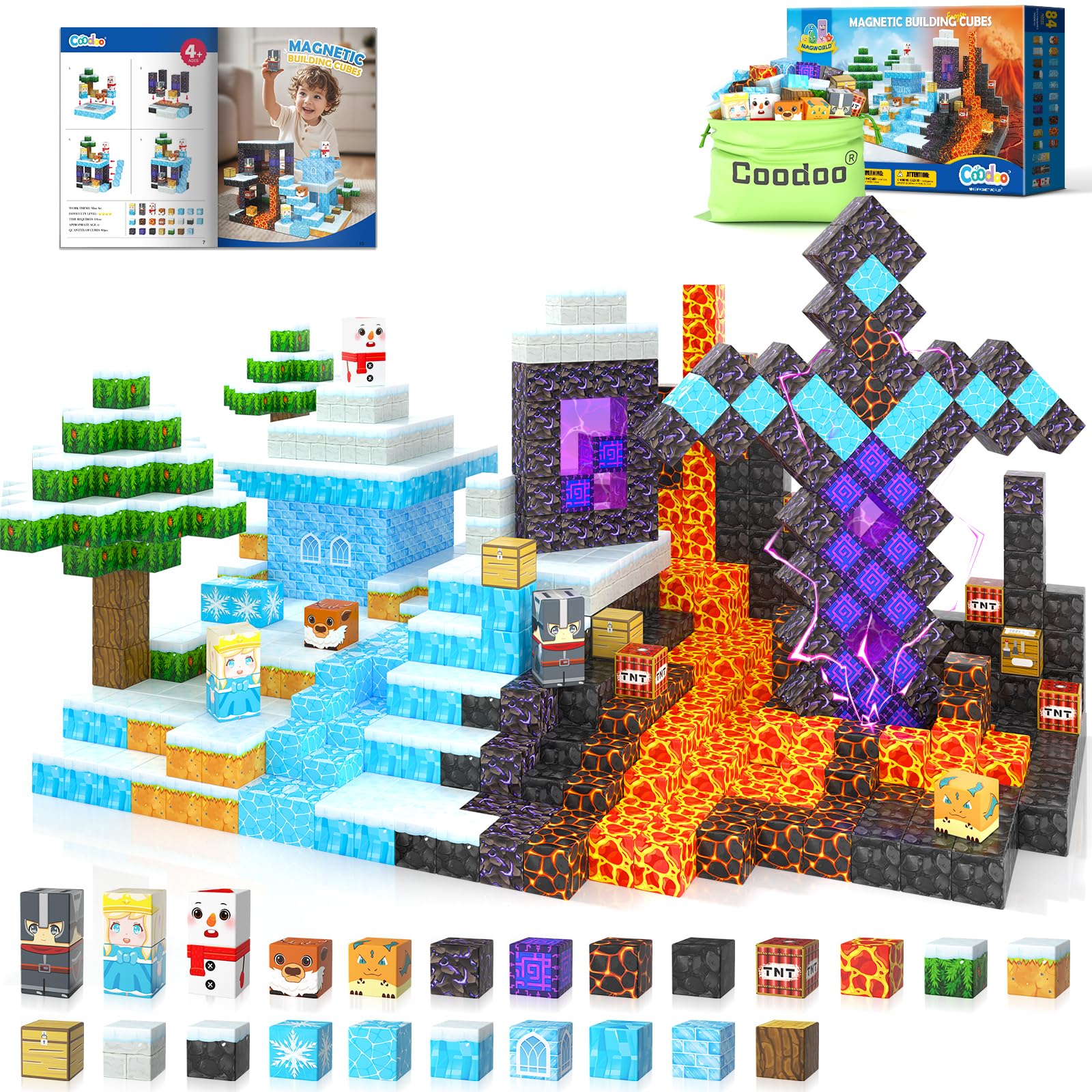 Magnetic Blocks - Build Mine Magnet World Magic Portal Set, Magnetic Tiles Building Blocks Toddler Toy STEM Sensory Outdoor Toys for 3+ Year Old Boys & Girls, Creative Kids Games Kids Toys