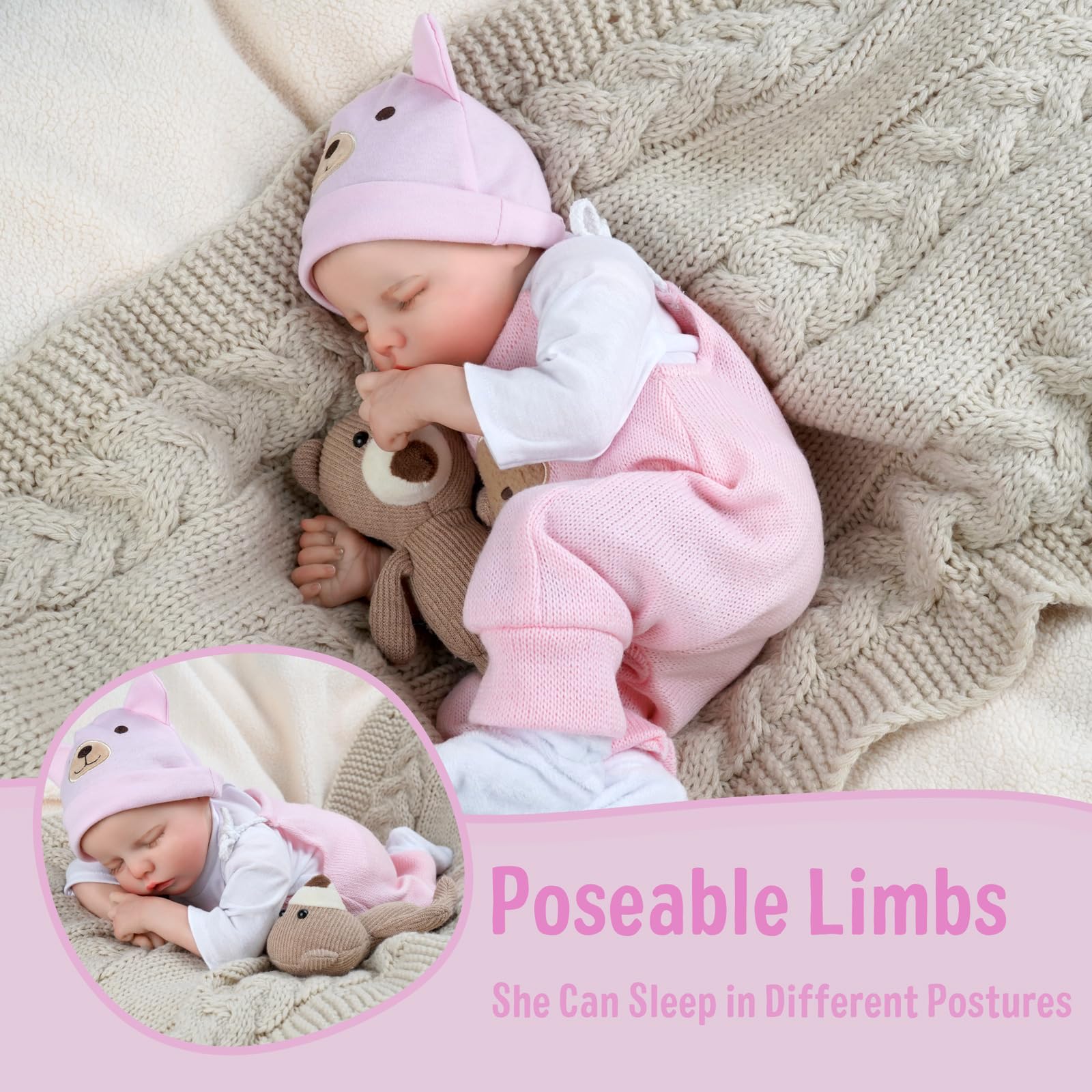 JIZHI Reborn dolls Age 3+ - 17-Inch Handmade Realistic Baby Dolls Soft Cloth Body with Toy Accessories, Reborn Baby Dolls Like a Lifelike Baby(Sleeping baby)