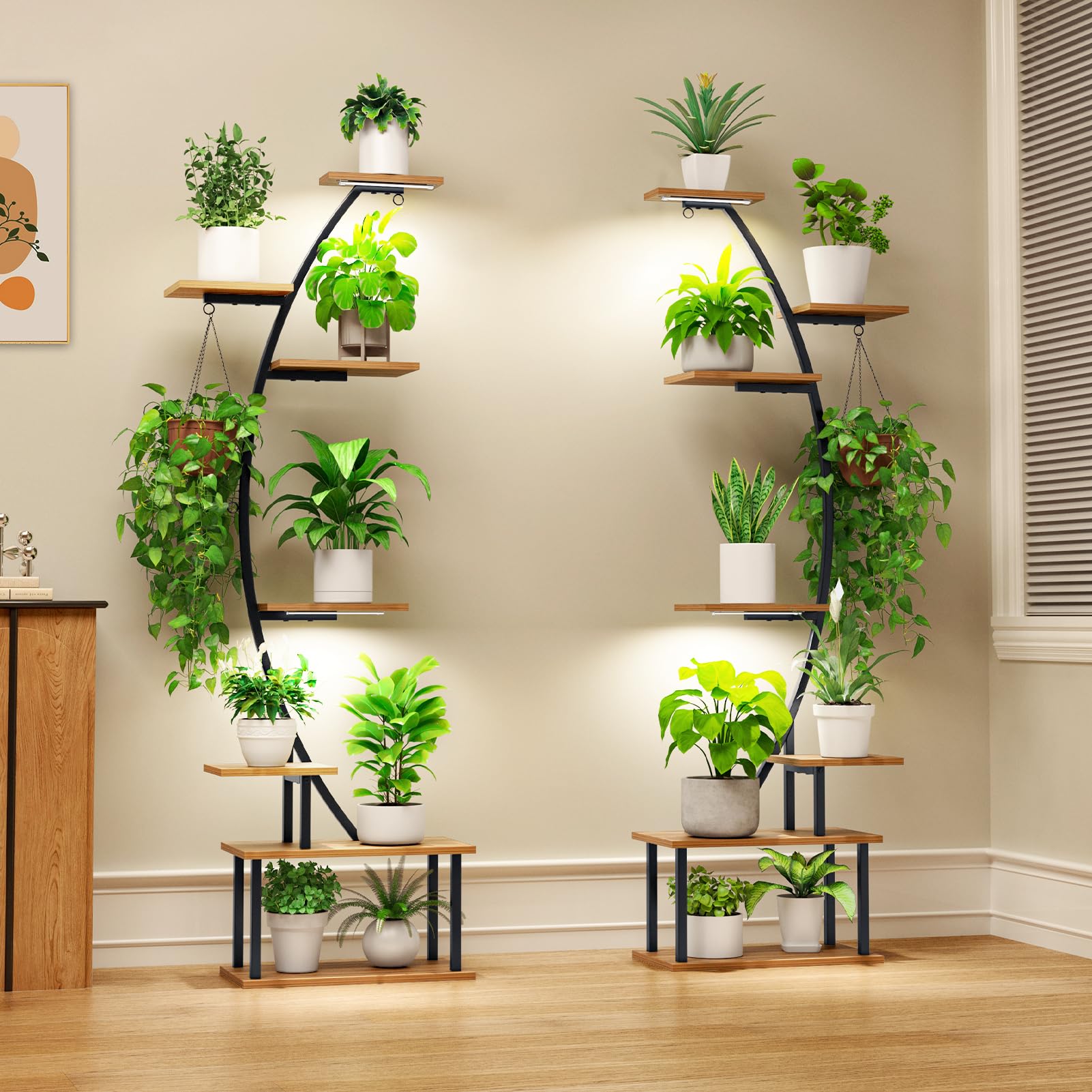 Zekoled 9-Tier Plant Stand with Grow Lights & Auto Timer, 167cm Tall S-Shaped Indoor/Outdoor Plant Shelf, Metal Plant Flower Holder, StandSpace-Saving Corner Shelf for Home, Balcony, Patio