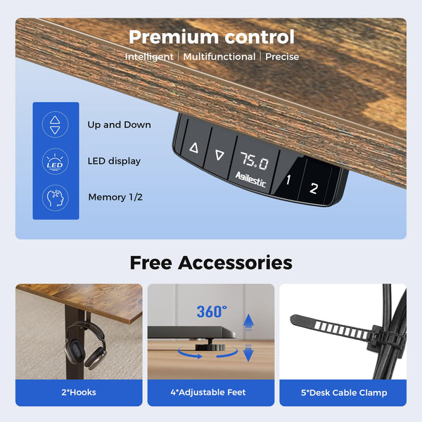 Agilestic L-Shaped Electric Standing Desk, 140cm Height Adjustable Sit-Stand Desk for Home Office, Ergonomic Computer Desk with Spliced Board, White