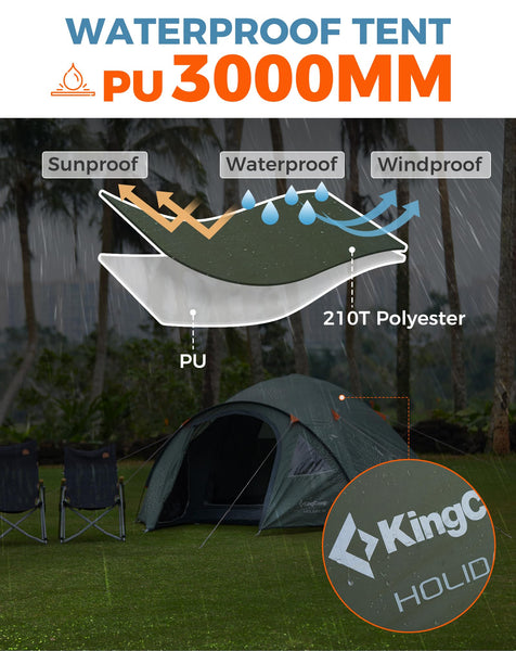 KingCamp Camping Tent for 4 Man, Ultralight Waterproof Dome Tent, Compact and Backpack-Friendly, Ideal Tent for Camping, Trekking and Outdoors