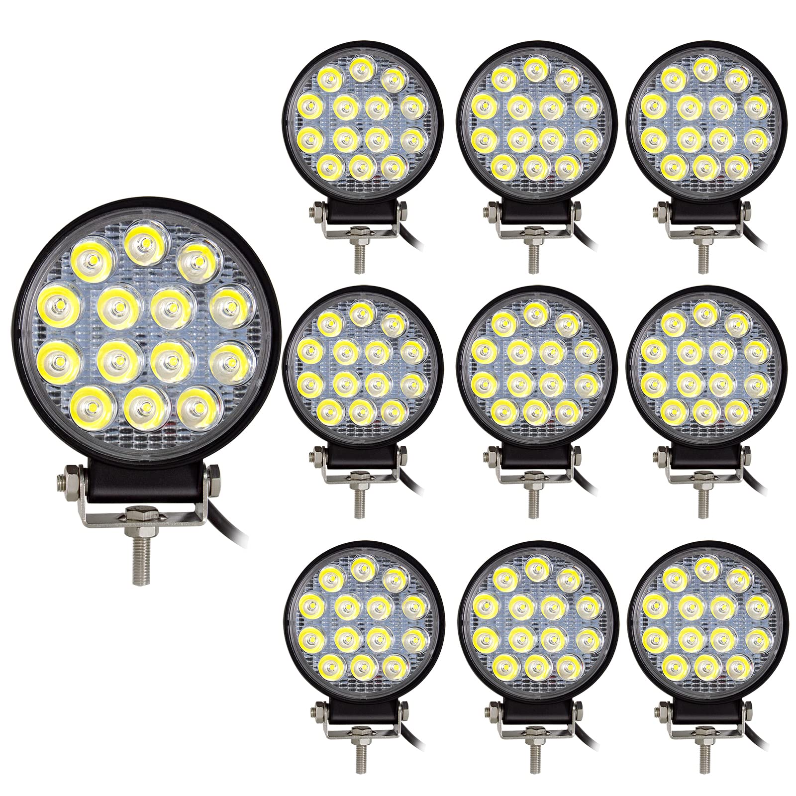 RIGIDON 2 Pcs Round Led Work Light, 4 inch 42W Flood Beam, 12V 24V Driving Lights Lamp for Car Off Road Boat Truck 4x4 SUV ATV Tractors Excavator, 6000K White, Fog Lamp