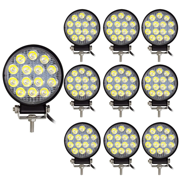 RIGIDON 2 Pcs Round Led Work Light, 4 inch 42W Flood Beam, 12V 24V Driving Lights Lamp for Car Off Road Boat Truck 4x4 SUV ATV Tractors Excavator, 6000K White, Fog Lamp