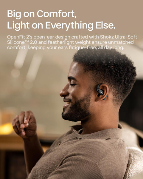 SHOKZ OpenFit 2 Open-Ear Headphones, True Wireless Bluetooth Earphones with Microphone, Earhook Earbuds with 48 Hours of Playtime, USB-C Fast Charging, IP55 Water-Resistant, with Carrying bag, Black