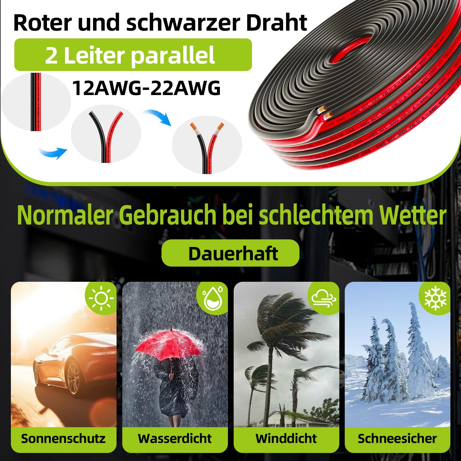 Piwaal 14AWG Spool 2.0mm² 25 ft Per Spool 14 Gauge 2Parallel Wire (Red 7.62M Black 7.62M) Bare Copper Wire for LED Strips/Bulbs/Lamps.