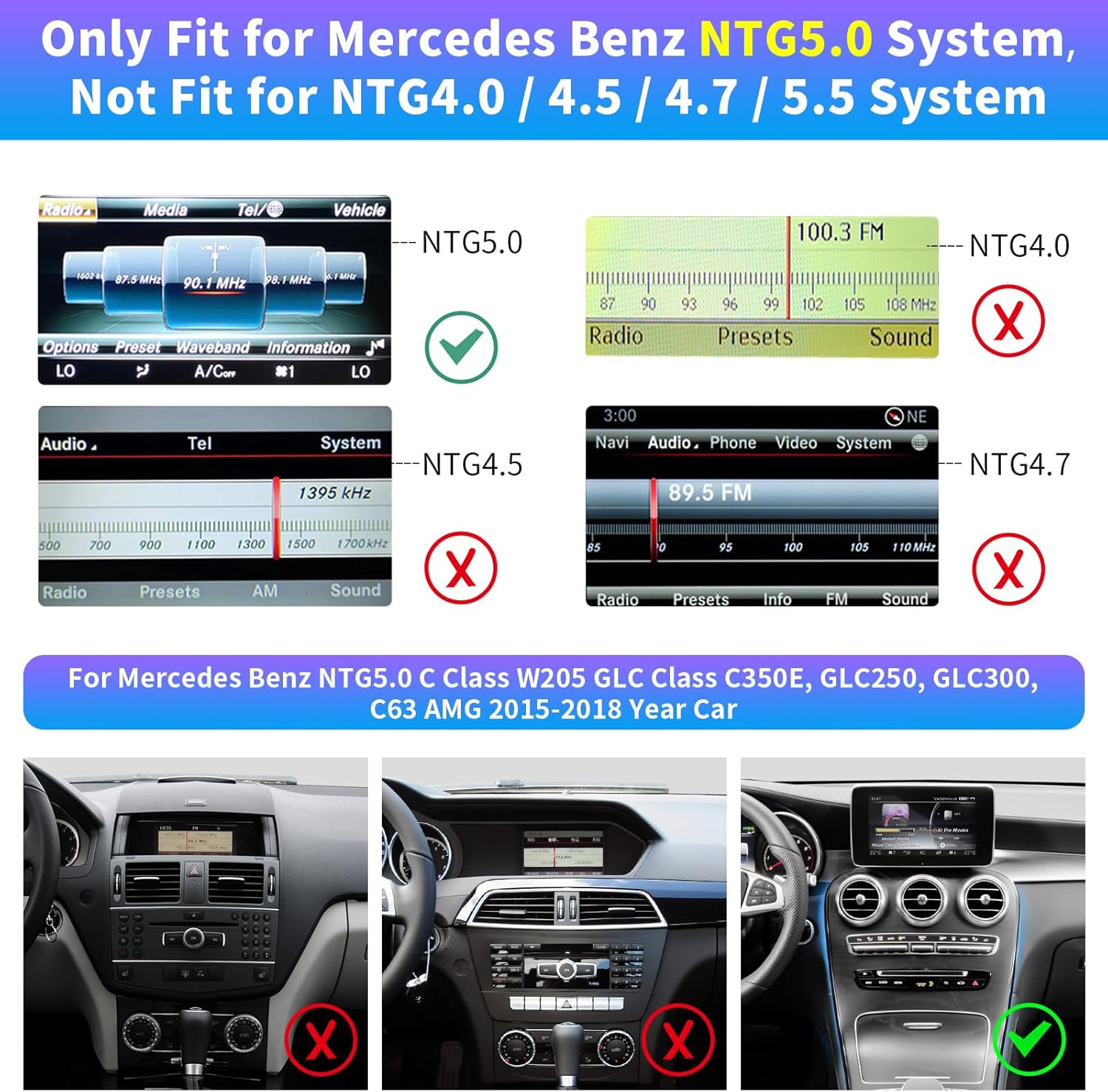Road Top Wireless Carplay Android Auto for Mercedes Benz C GLC Class W205 2016-2018 Year with NTG5.0, Carplay Retrofit Kit Decoder, Support Mirrorlink, Navigation