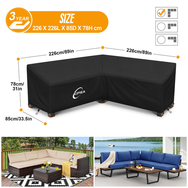Kipiea V Shaped Garden Furniture Covers Waterproof, 420D Heavy Duty Oxford Fabric Outdoor Rattan Corner Sofa Covers with Windproof, Garden Sofa Cover,