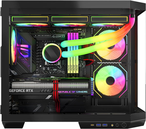 IONZ APEX Vision - PC Gaming Case, M/ATX Mini Tower, Dual Chamber with 6 ARGB PWM Fans - LCD Screen | Supports 240 mm AIO, White