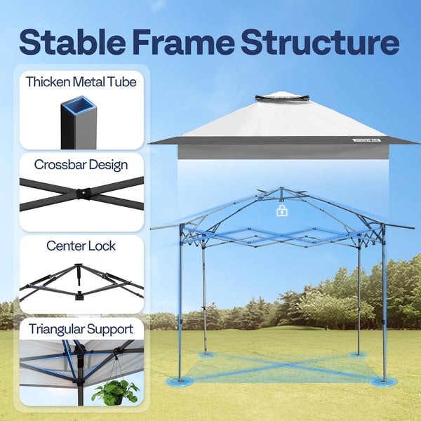 VIVOHOME Canopy Tent 3x3m Outdoor Shelter 2 Tiers Roof with Portable Wheel Carry Bag and 4 Sandbags Pop Up for Patio Garden Backyard