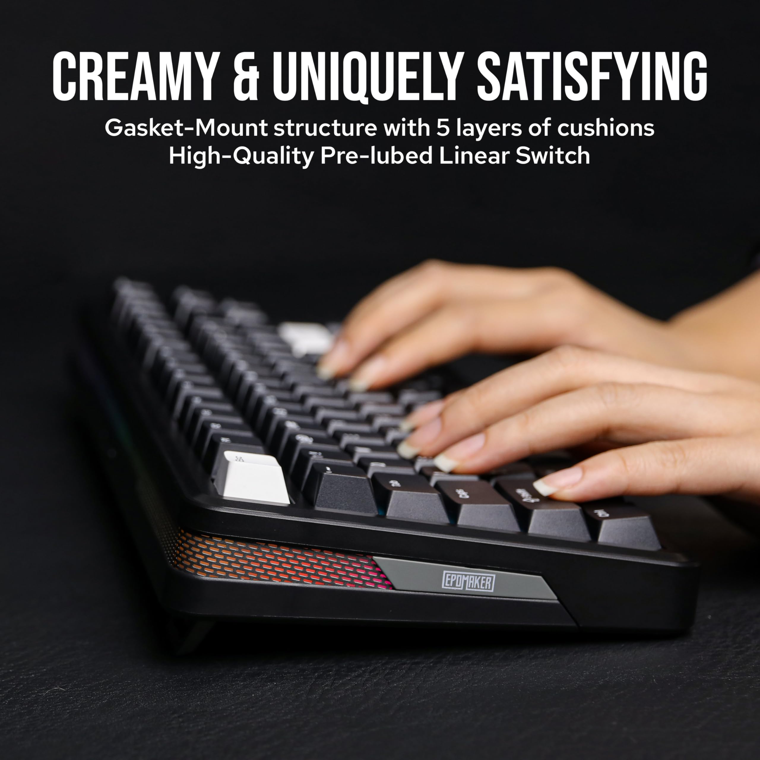 EPOMAKER TH85 QMK/VIA Mechanical Gaming Keyboard, BT/2.4Ghz Wireless, RGB, Hot-Swappable & Programmable Keys in US 75% Layout (Black&White, Creamy Jade Switch)