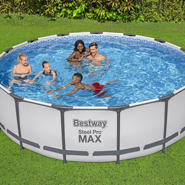 Bestway Steel Pro | Max Round Frame Swimming Pool with Filter Pump, Above Ground Frame Pools, Grey, 15ft