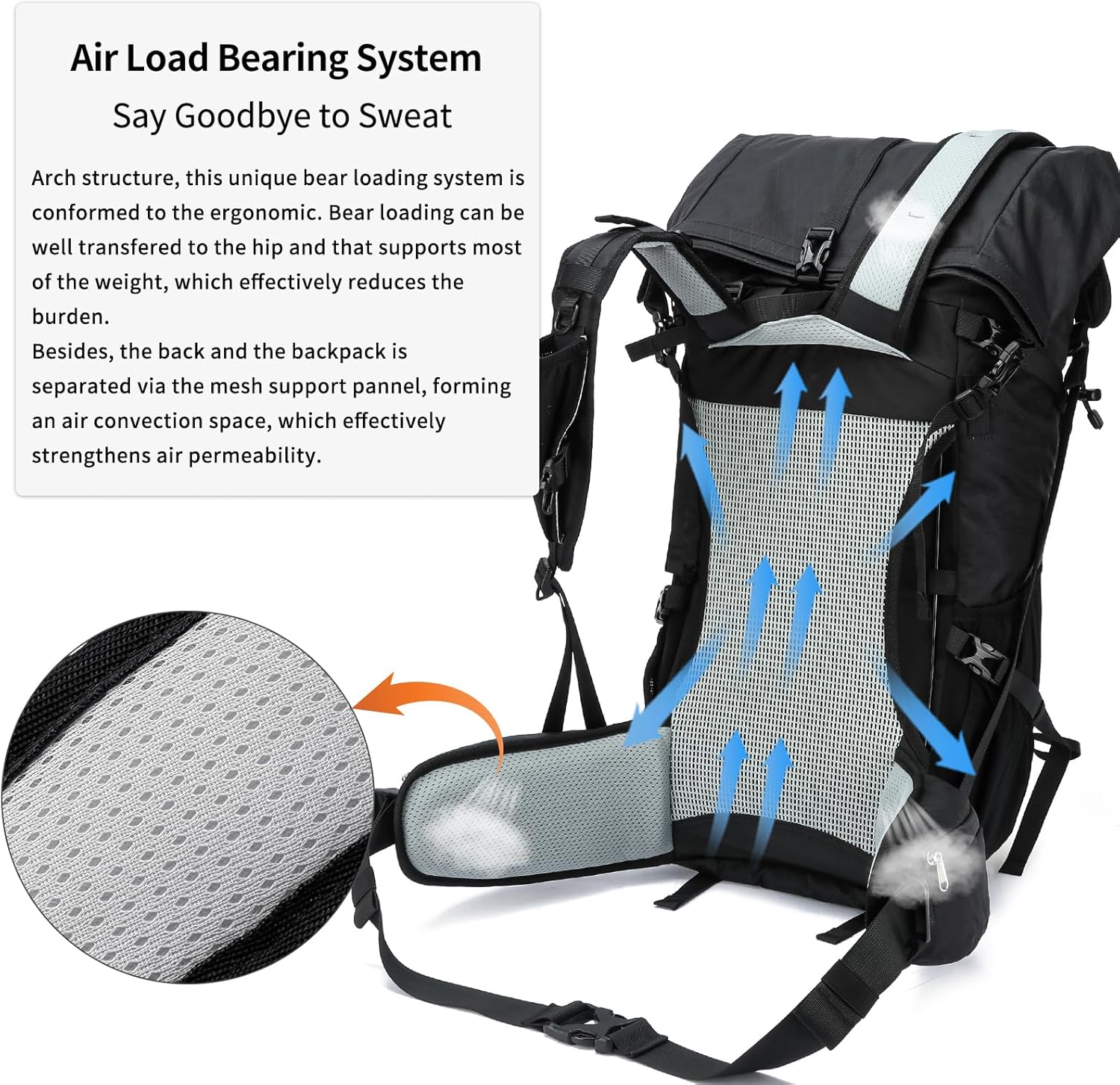 POWER KING 40L Expandable TO 50L Hiking Backpack,Upgraded X-PAC Scratch-proof Lightweight Large Rucksack for Mens Women, Outdoor Roll Top Camping Packsack, Fit for 15.6'' Laptop