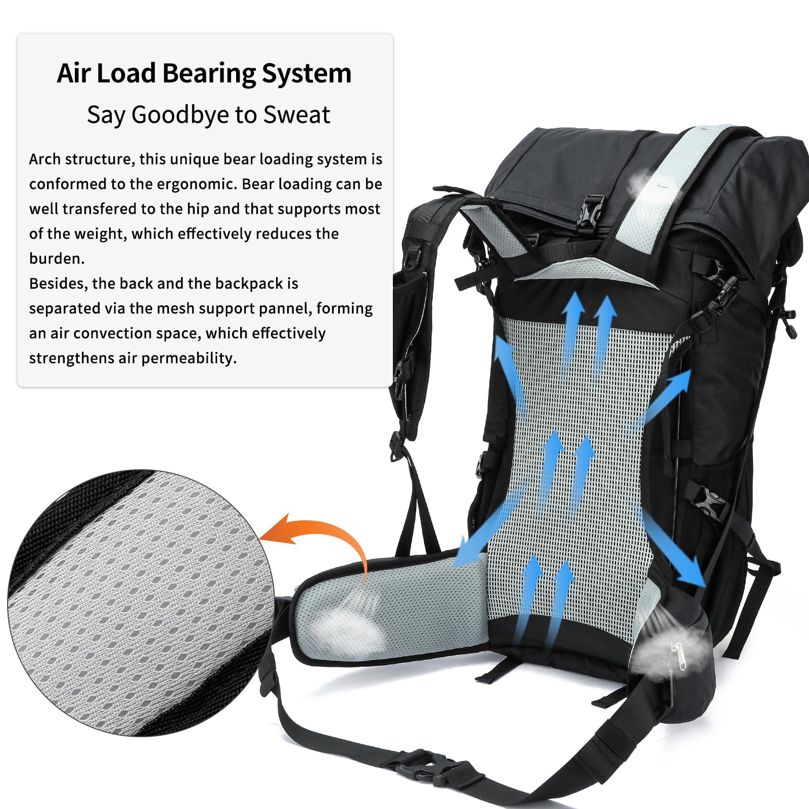 POWER KING 40L Expandable TO 50L Hiking Backpack,Upgraded X-PAC Scratch-proof Lightweight Large Rucksack for Mens Women, Outdoor Roll Top Camping Packsack, Fit for 15.6'' Laptop