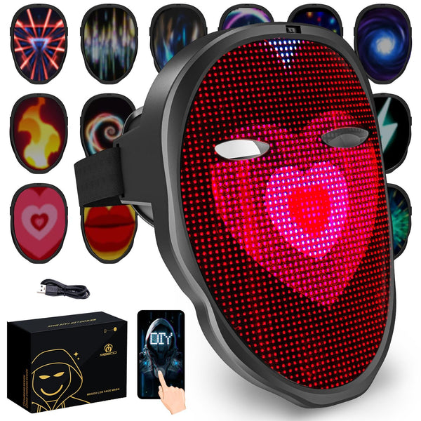 megoo LED Mask with Bluetooth Design Customized Programmable by APP,Halloween LED Luminous Mask for Costume Halloween DJ Masquerade Rave Cosplay Birthday Party