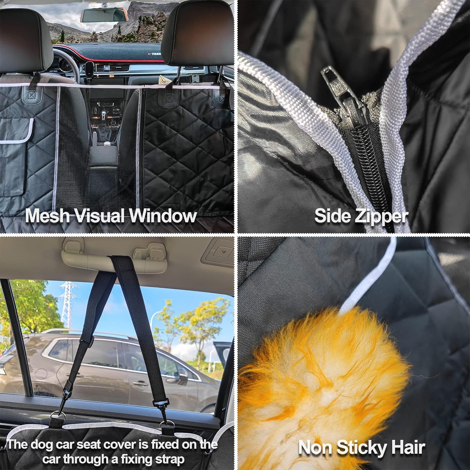 VSPETCC Dog Car Seat Cover,100% Waterproof with Mesh Window And Storage Pocket,Durable Scratchproof Nonslip Dog Hammock with Universal Size Fits for Cars/Trucks/SUV