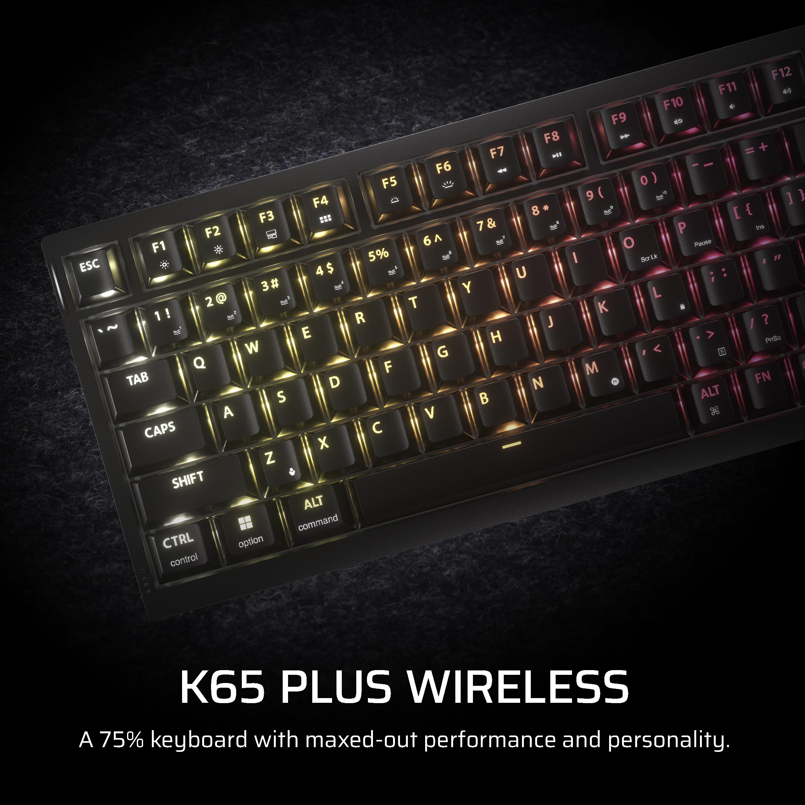 Corsair K65 PLUS WIRELESS 75% RGB Hot-Swappable Mechanical Gaming Keyboard – Pre-Lubricated MLX Fusion Tactile Switches – Dual-Layer Sound Dampening – PBT Keycaps – QWERTY UK – Black