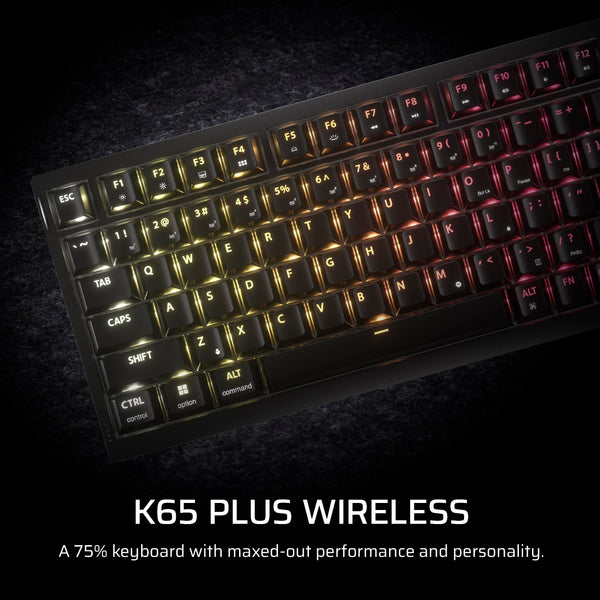 Corsair K65 PLUS WIRELESS 75% RGB Hot-Swappable Mechanical Gaming Keyboard – Pre-Lubricated MLX Fusion Tactile Switches – Dual-Layer Sound Dampening – PBT Keycaps – QWERTY UK – Black