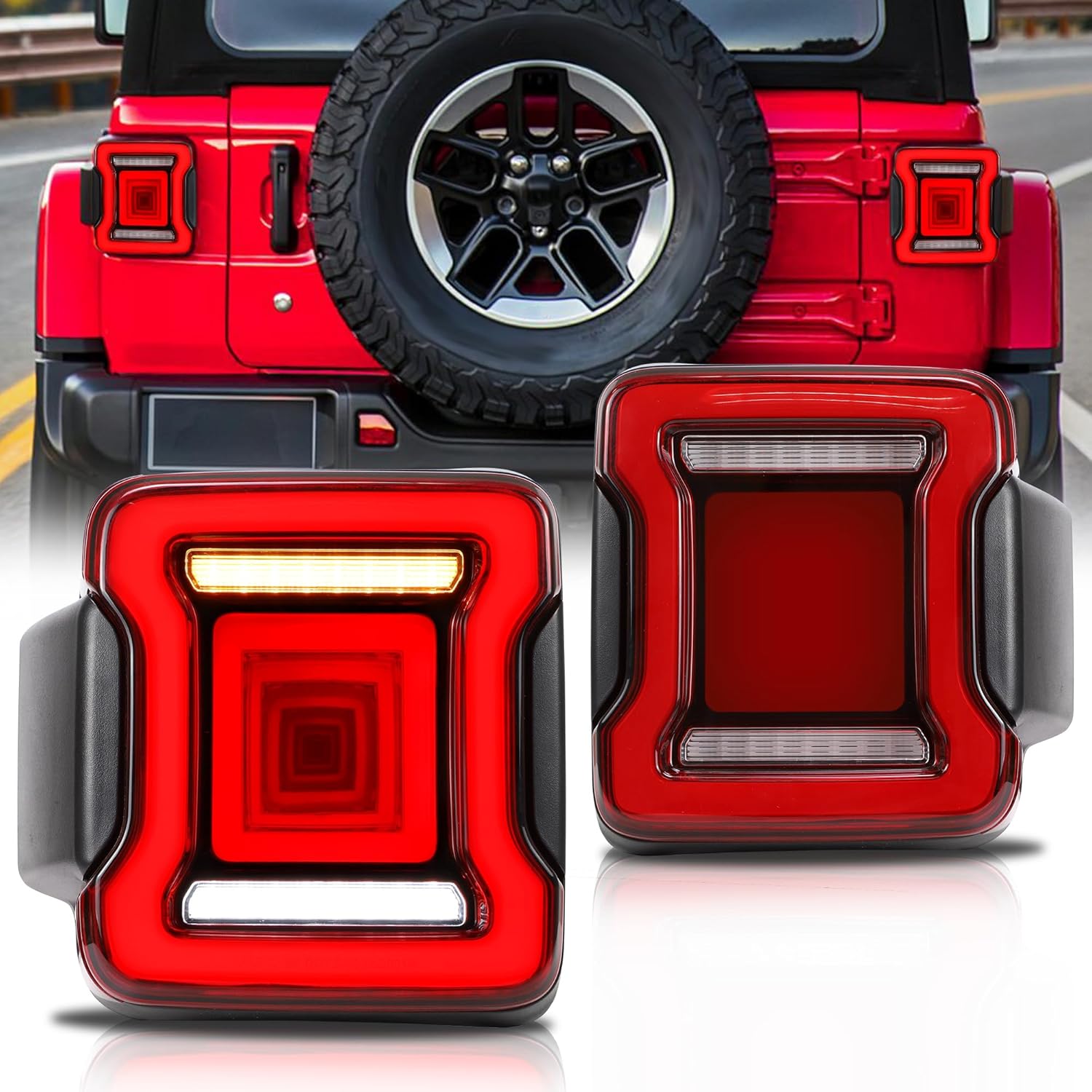 VLAND Compatible Rear Lights for J-eep Wrangler JL 2018-2023 4th Gen (Not Fit for 2018 Wrangler JK) Tail Light Set (Red)