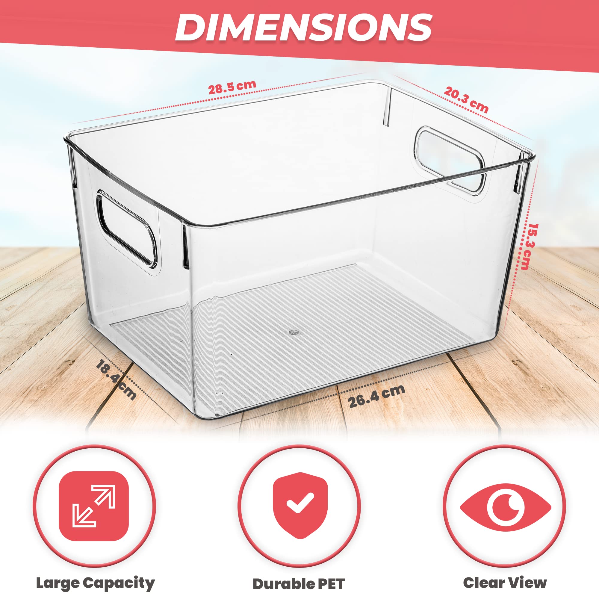 Amtido Clear Plastic Storage Bins for Fridge, Cupboard, Pantry, and Kitchen - Versatile Organisers for Food, Fruit, Vegetable, Cleaning Products, and