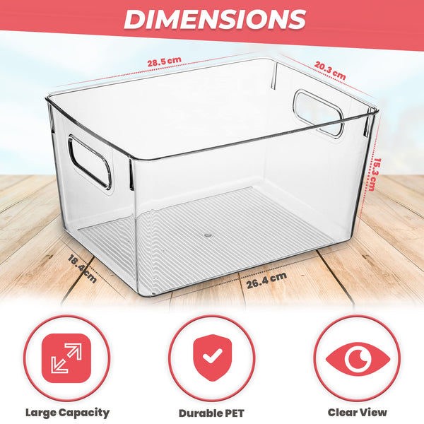 Amtido Clear Plastic Storage Bins for Fridge, Cupboard, Pantry, and Kitchen - Versatile Organisers for Food, Fruit, Vegetable, Cleaning Products, and