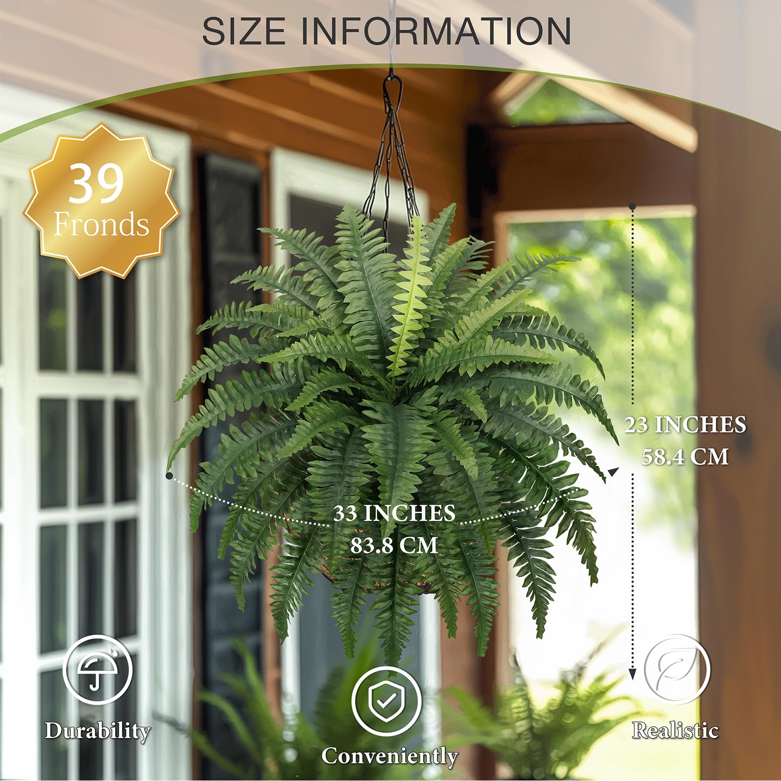 FOREST PRINCE 4 PCS Artificial Ferns Outdoor, 33In Boston Fake Plants for Indoors, Home Decor, Windowsill, Garden Decorations (39 Fronds)