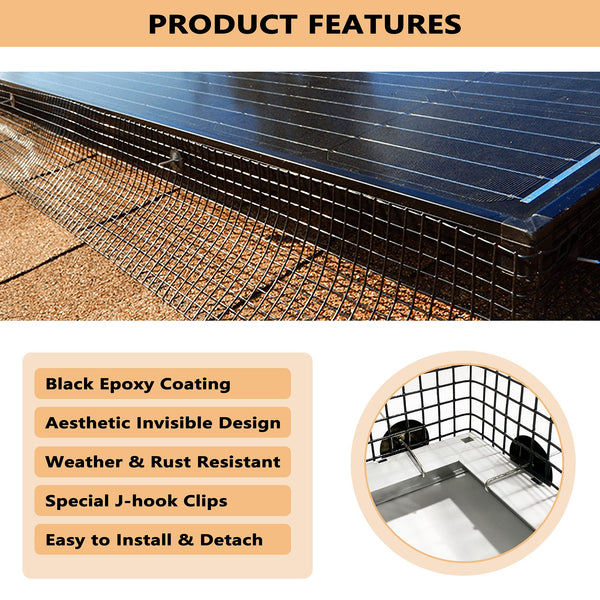 PROLEE 6 Inch X 100FT Solar Panel Bird/Critter Guard Anti-Rust with 100 Fastener Clips Rooftop Solar Panel Bird Wire Screen, Removable Without Damage