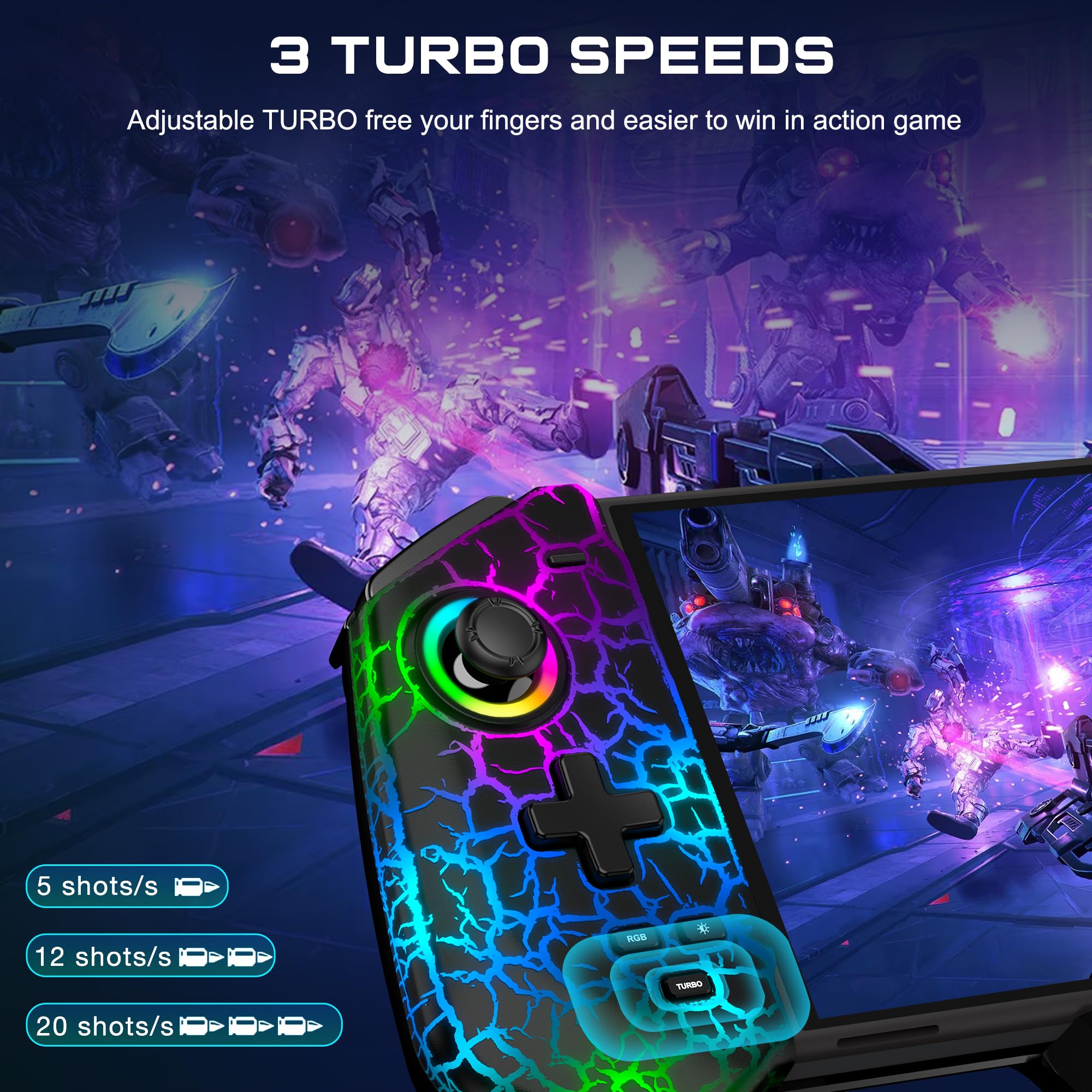 HELLCOOL Switch Pro Controller for Switch/OLED,Switch Controller for Handheld Grip with Hall Effect Joystick,One-Piece Switch Joycon with Turbo/Programmable/6-Axis/Vibration/RGB/4 Card Slot(Black)