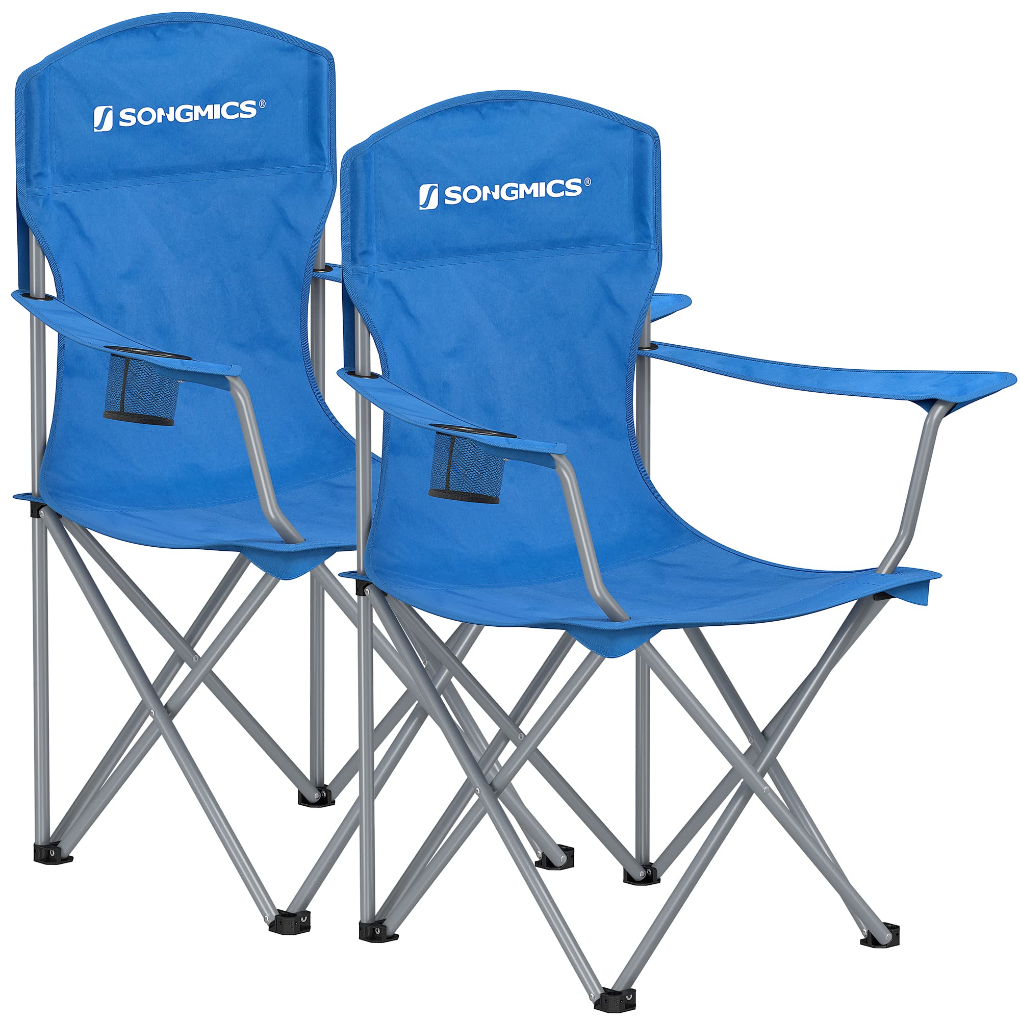 SONGMICS Set of 2 Folding Chairs, Camping Chairs, Comfortable Heavy Duty Structure, Max. Load 150 kg, with Drink Holder, Outdoor Chair
