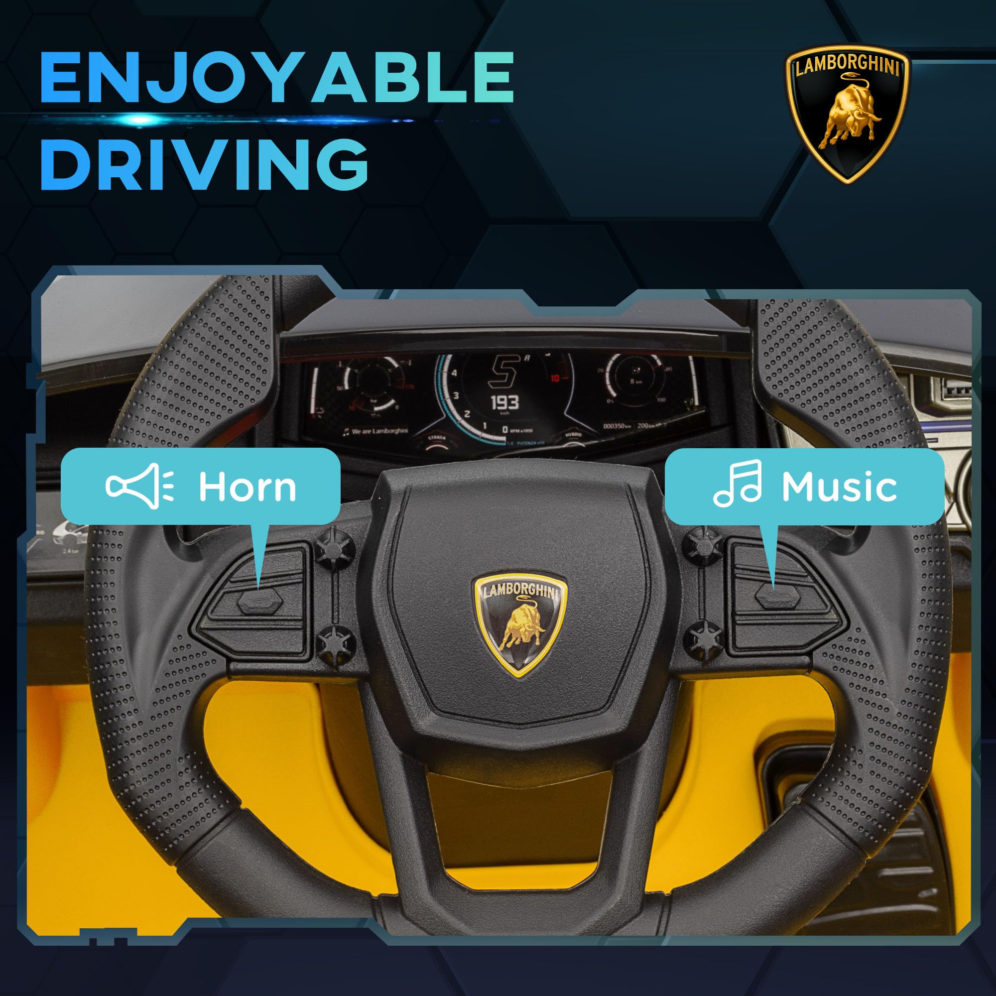 AIYAPLAY Lamborghini Revuelto Licensed Kid Electric Car, 12V Kids Electric Ride On with Butterfly Doors, Suspension, Remote Control, LED Lights, Horn, USB, MP3 for 3-5 Years, Orange