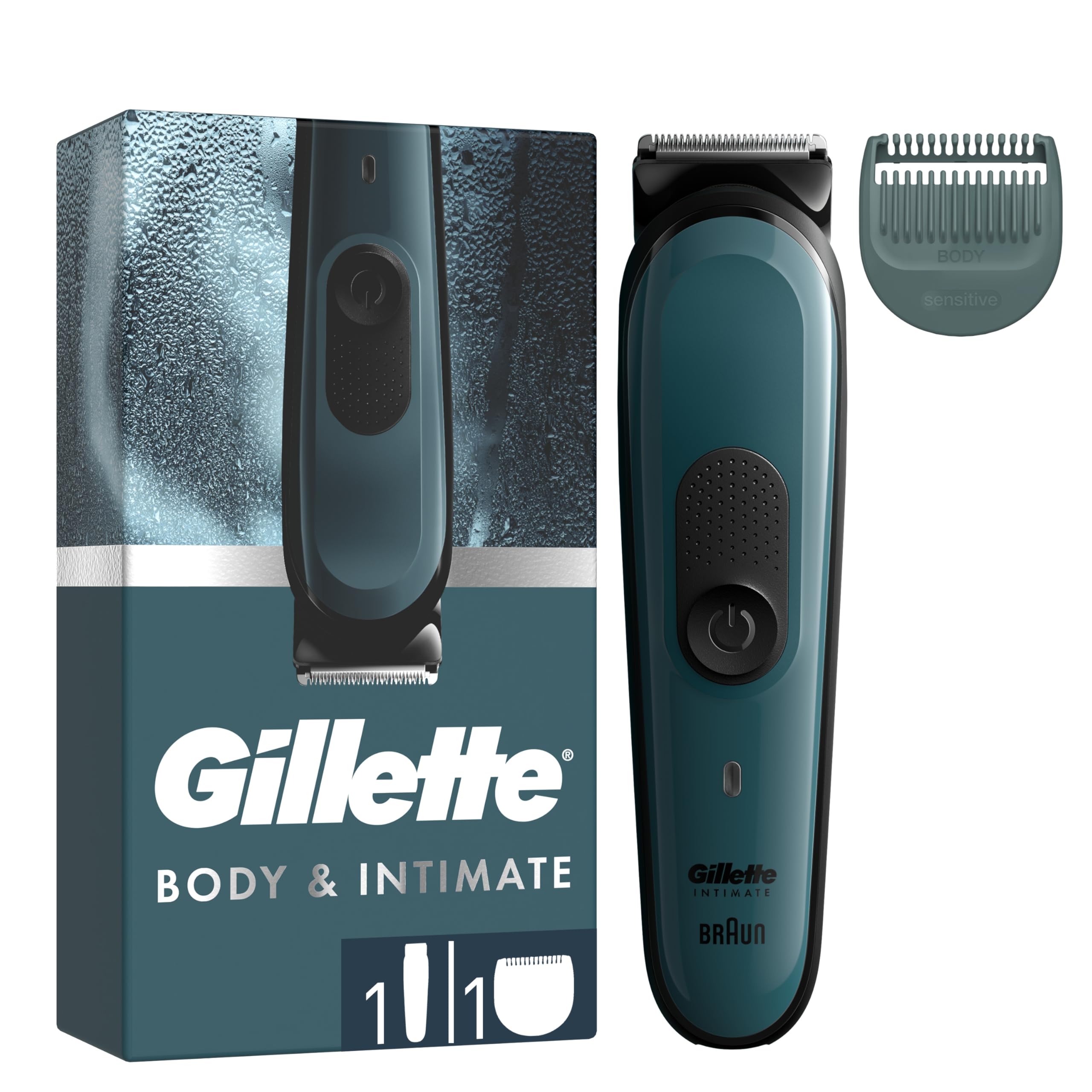 Gillette Intimate Body Hair Trimmer for Men, Pubic Hair and Ball Trimmer, Waterproof, Cordless Men's Body Groomer for Wet & Dry Shaving, Lifetime Sharp Blades,SkinFirst i3