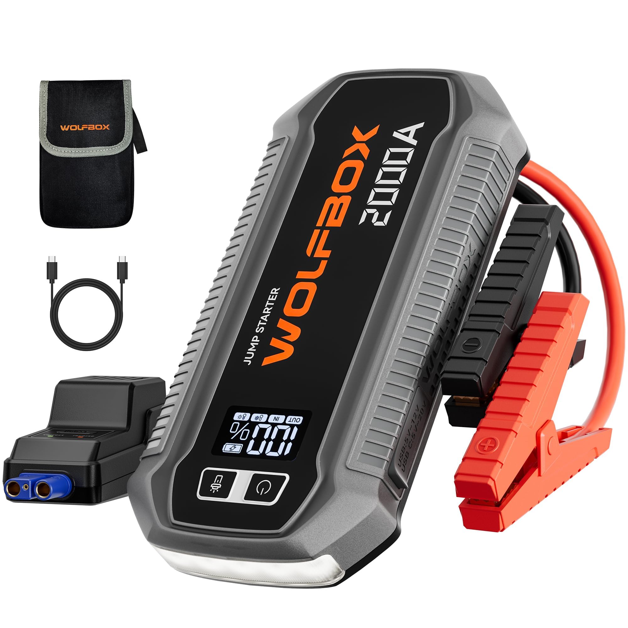 WOLFBOX 4000A Jump Starter Power Pack, 12V Car Battery Booster Jump Starter with 65W Quick Charger, 24000mAh Battery Booster Pack (10L Gas 10L Diesel Engine) with LED Light, Jump Pack, Jump Leads
