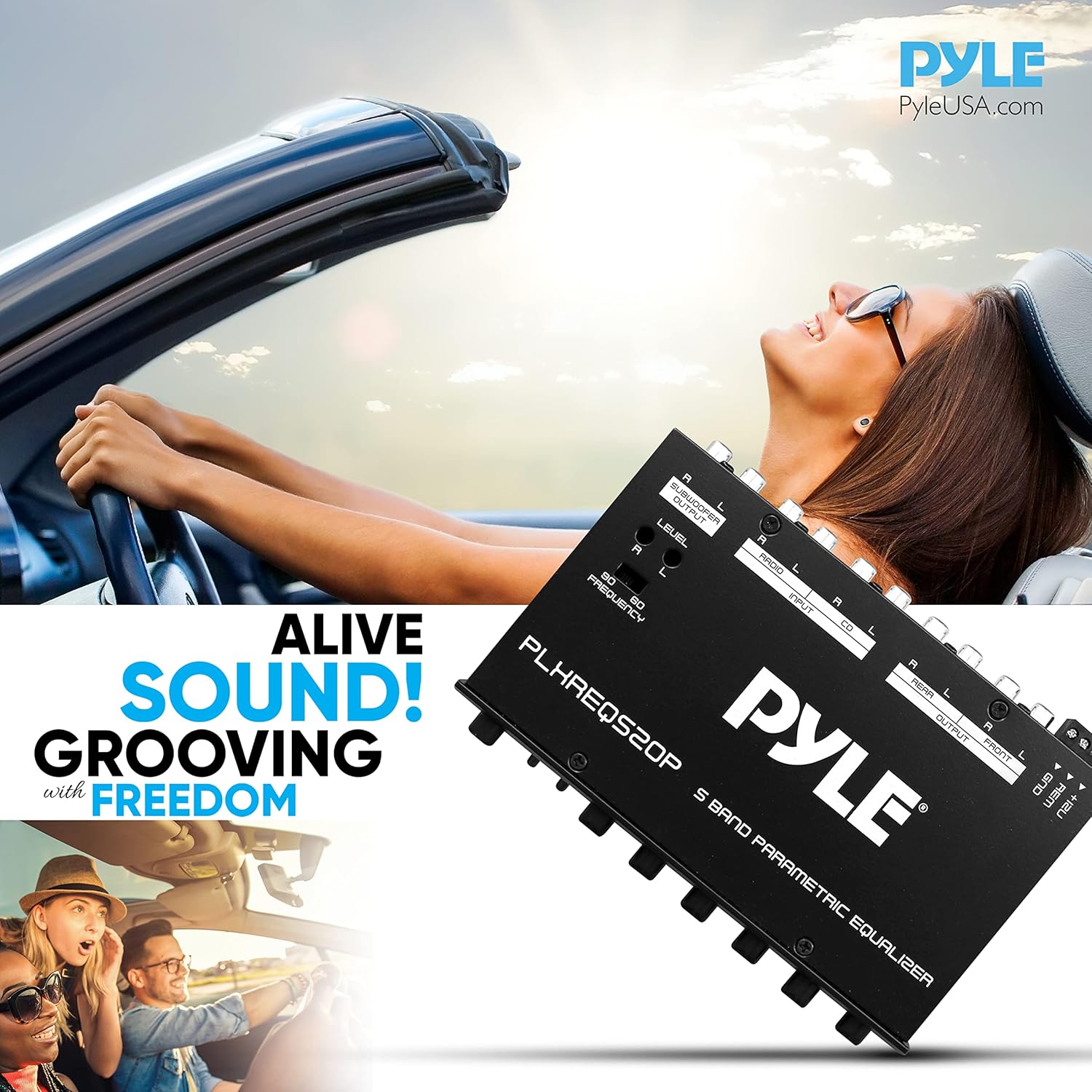 Pyle Car Audio Equalizer, Half-DIN 5-Band Parametric Equalizer with Subwoofer Gain Control, RCA AUX Input, Preamp Outputs, Fader, Adjustable Frequency, LED Illumination, 12V Trigger (7” x 4” x 1”)