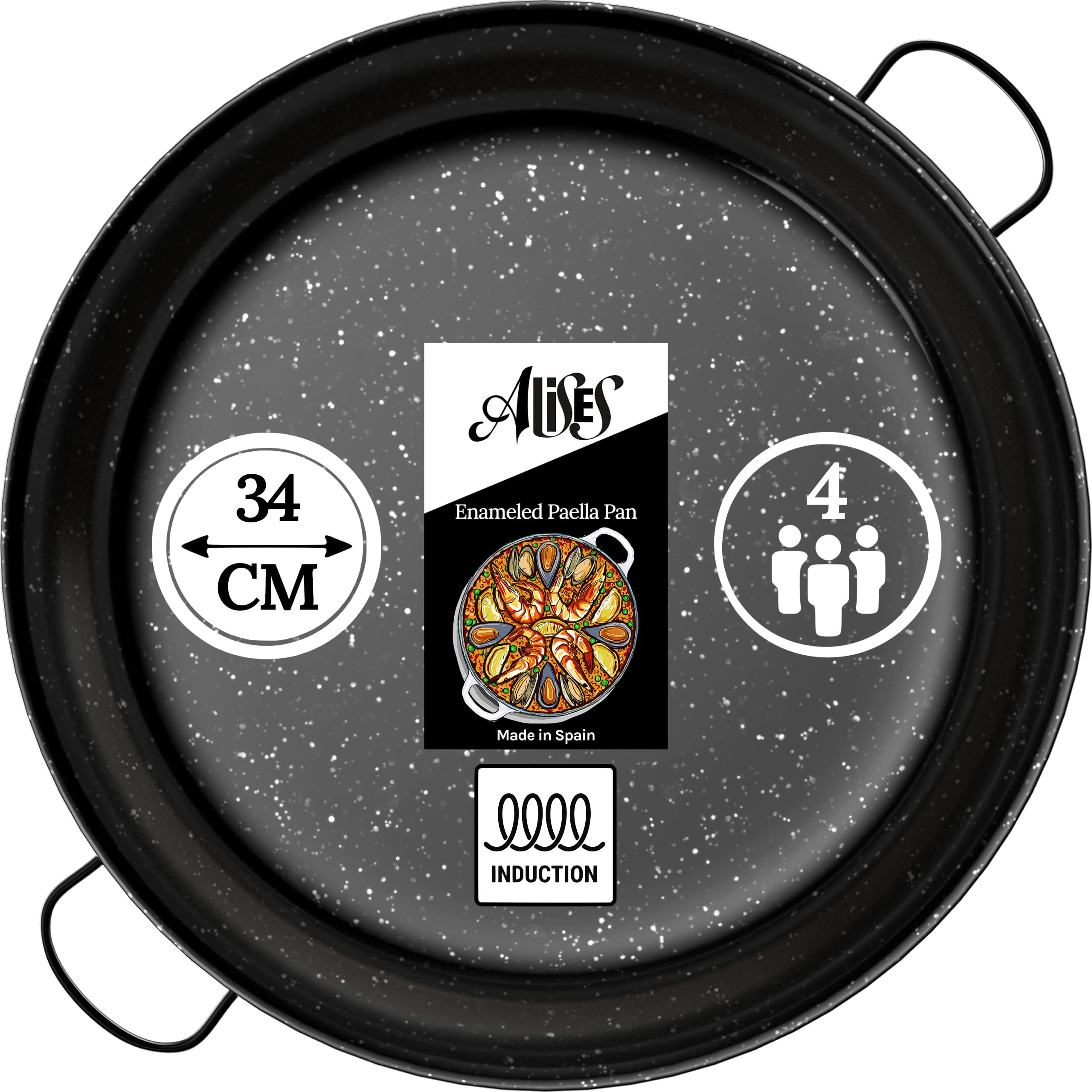 Alises - Enamelled Carbon Steel Induction Pan (Naturally Non-Stick) Paella Pan Induction Hob 34 cm - Paella Pan Induction 34 cm