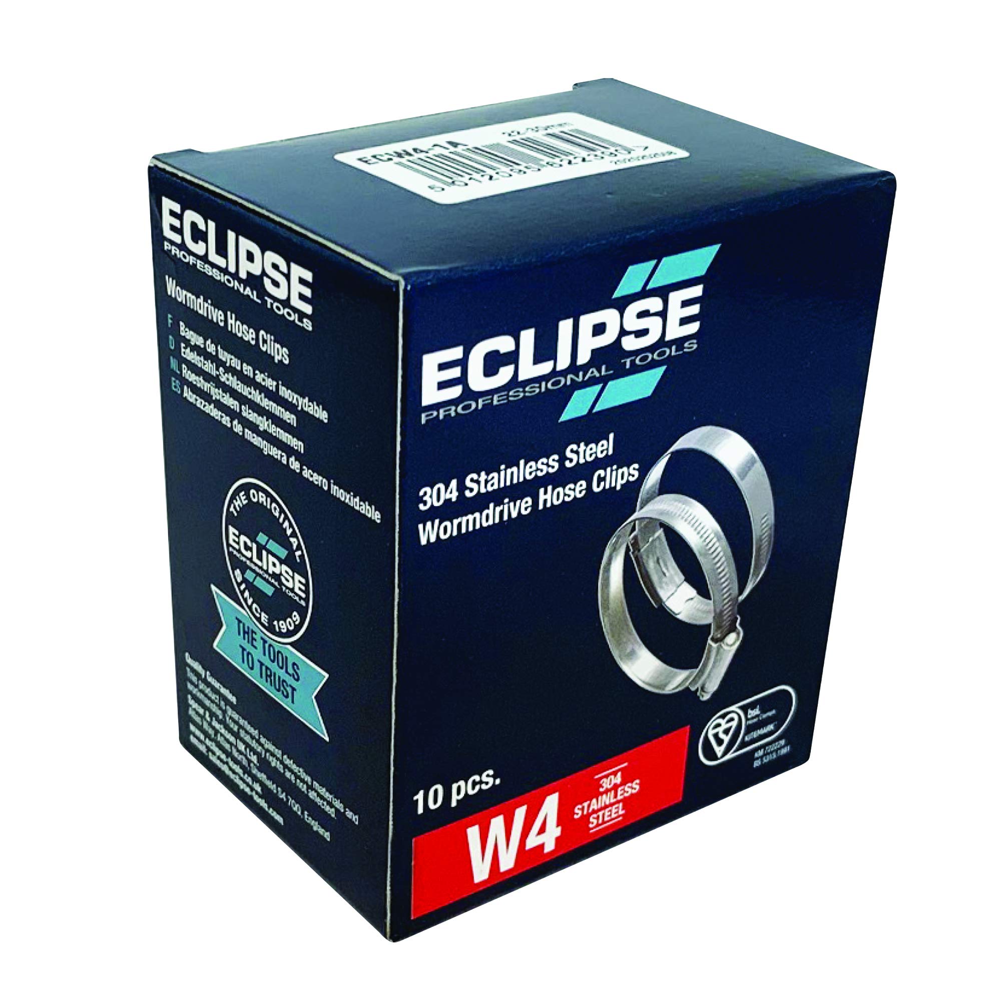 Eclipse Professional Tools ECW1-2A W1 Box of 10 35-50mm (1 ⅜" - 1 ¾") Mild Steel Worm Gear Hose Clamps