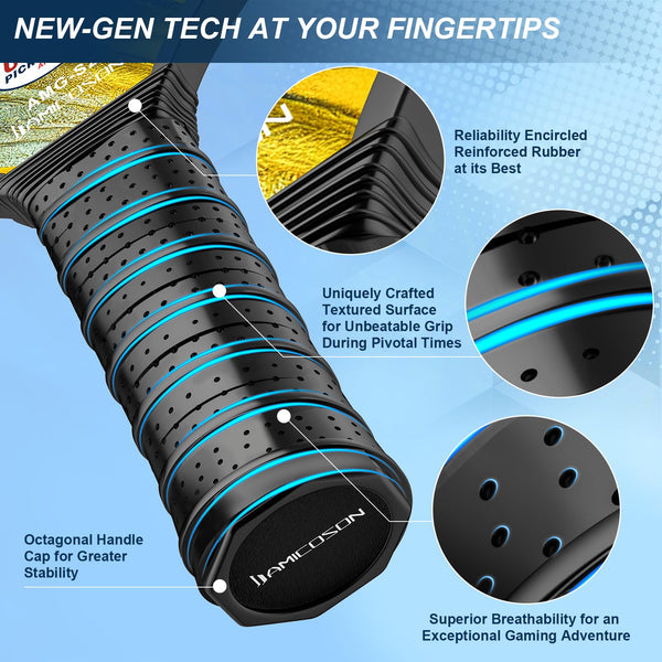 USAPA Approved Fiberglass Pickleball Set - 2 Lightweight Rackets, 4 Balls, 2 Cooling Towels, Bag & Gifts for Men & Women