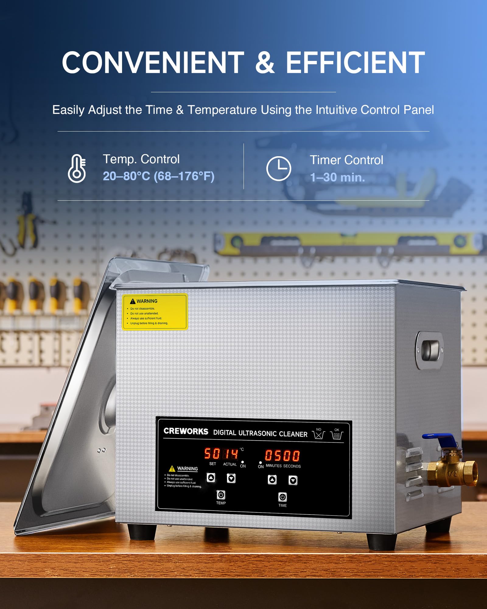 CREWORKS 6L Digital Ultrasonic Cleaner, 1.6 gal. Ultrasonic Cleaning Machine with Degas & Gentle Modes, 180W Professional Ultrasound Cleaner with 300W Heater and Timer for Glasses