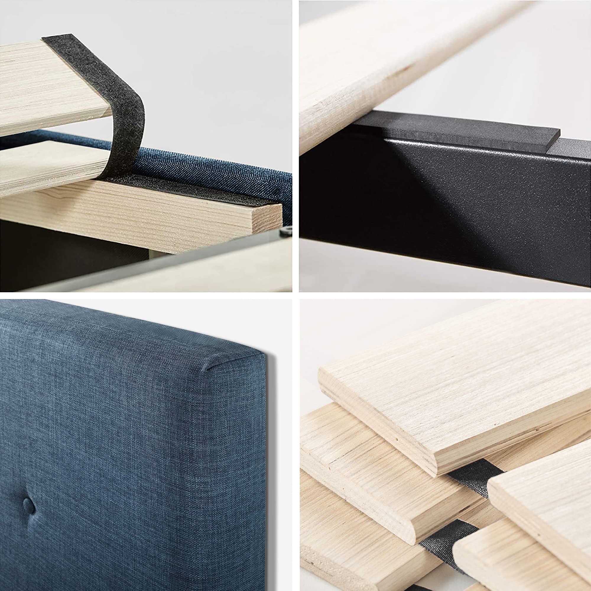 Zinus Omkaram Single Bed frame - Bed 90x190 cm - 36 cm Height - Upholstered Platform Bed frame with Wood slat support - Navy Blue