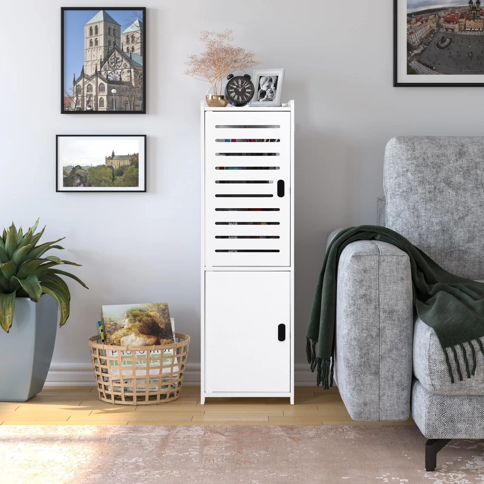 FACOKOLA Bathroom Cabinet, 3 Tier Floor Cabinet with Door, Free Standing Storage Cabinet Unit for Living Room, Bedroom, Kitchen, Balcony, Office,