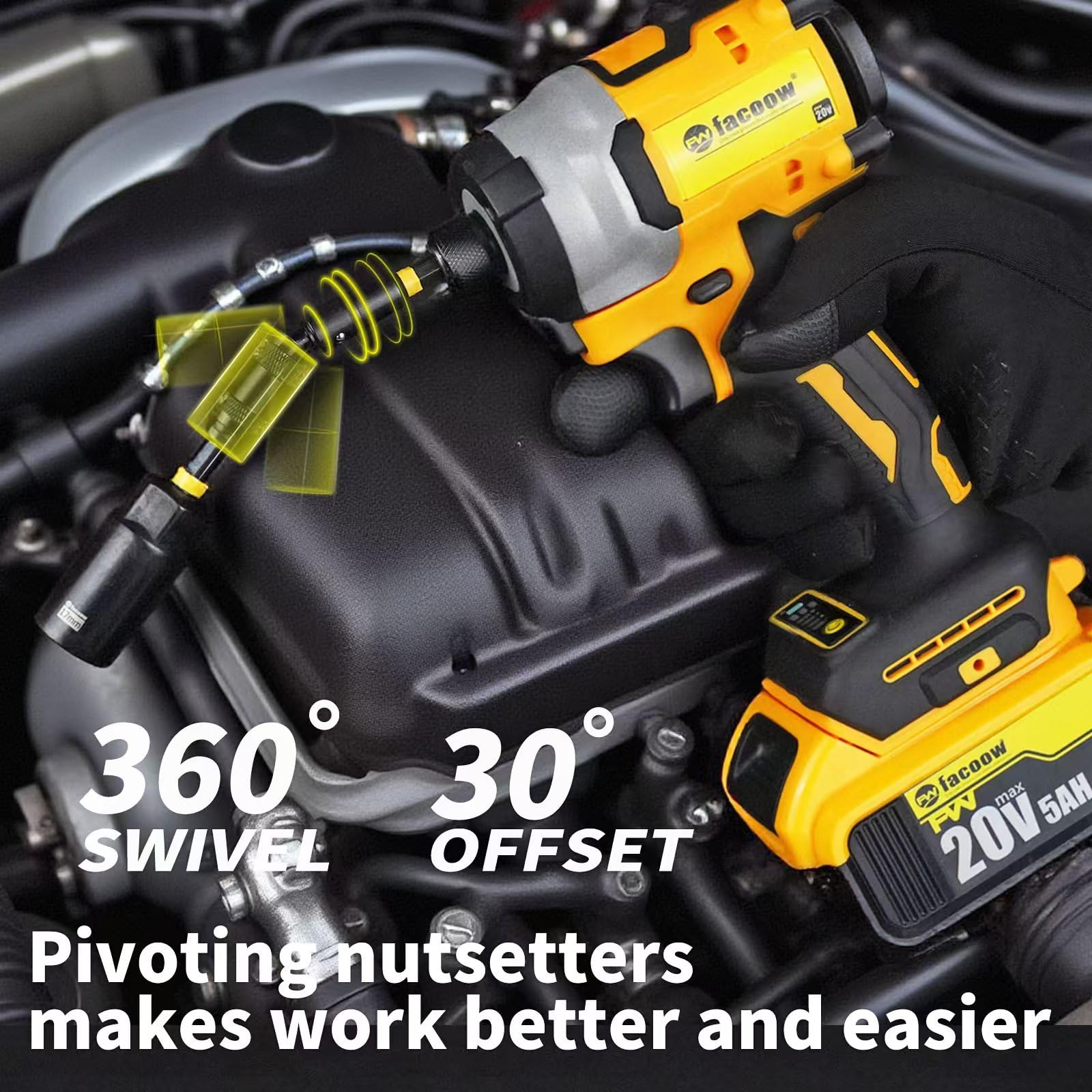 Facoow 55PCS Impact Nut Driver Set, Magenetic Nut Driver Set for Impact Drills and Premium Deep Drivers, Wing Nut Setters, 1/4'' Quick Change, Bit Extention, S2 Steel Bits, Pivoting Nut Setter