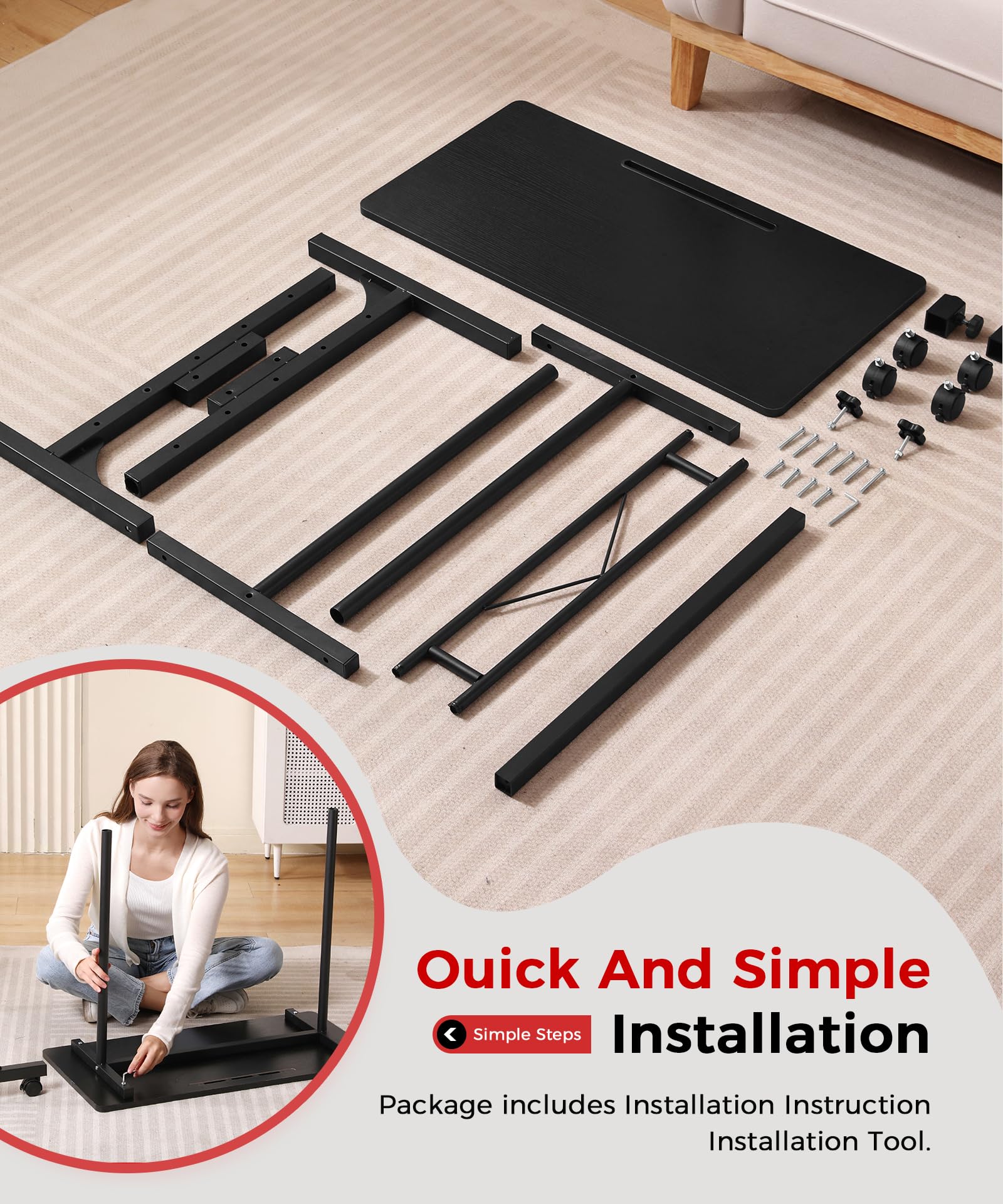 Standing Desk Adjustable Height, Mobile Stand Up Desk with Wheels Small Computer Desks, Home Office Desk, Rolling Desks, Portable Laptop Desk White Standing Table 80 x40 cm Height 70-110 cm