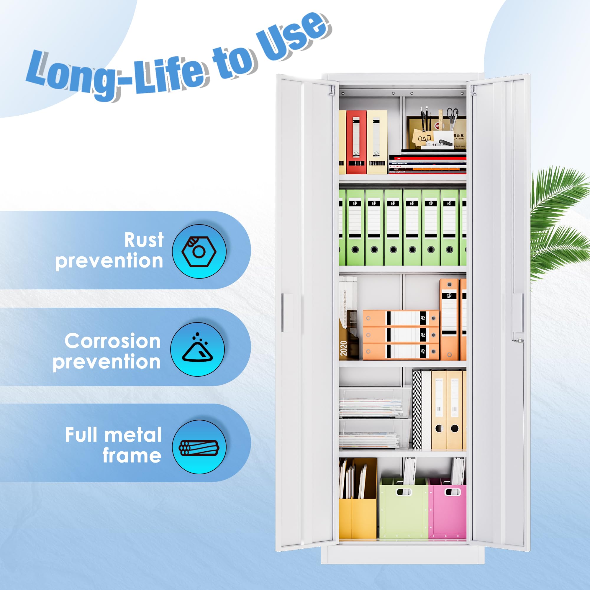 Metal Storage Cabinet with 2 Door and 3 Adjustable Shelves,140X80x40CM Steel Cabinet for Warehouse,Garage,Home,Office,Easy Assemble Required(Black/White)