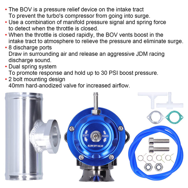 Turbo Blow Off Valve kit, Akozon Universal SDD‑BOVGRSBL FPG250 Aluminium Billet Turbo Blow Off Valve with 2.5in Flange Pipe Type‑RS(Purple)