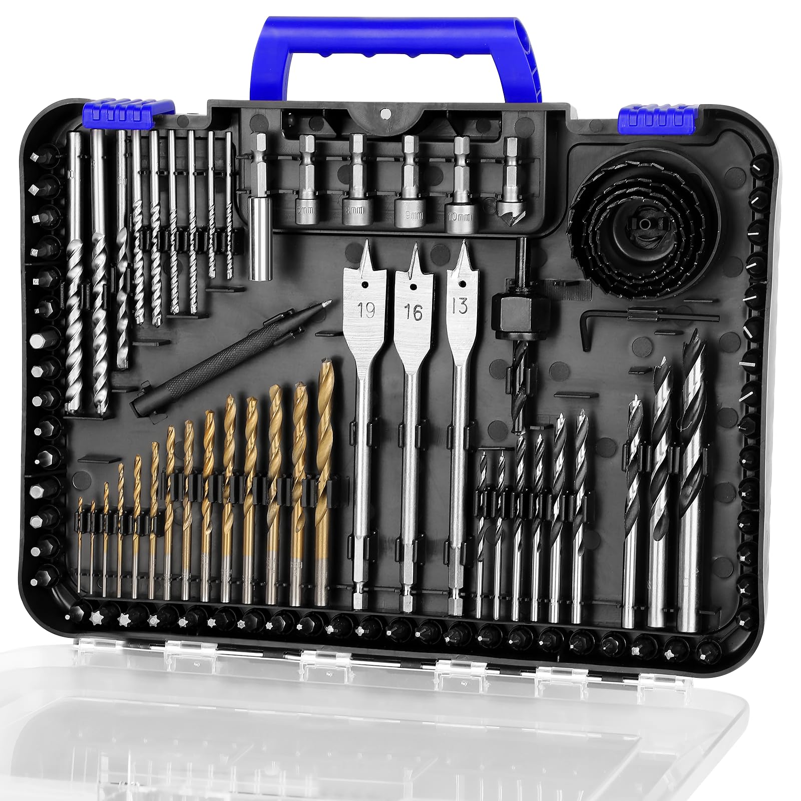C P CHANTPOWER Drill Bit Sets, 100 Pcs HSS Titanium Screwdriver Bits with Storage Case for Metal, Wood, Masonry, Includes Countersink Drill Bit Blue