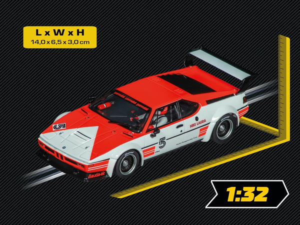Carrera 20032032 Digital 132 BMW M1 Procar Niki Lauda, No.5 Hockenheim, 1979 1:32 Scale Slot Car, With Front, Rear & Brake Lights Suitable For Ages 8 Years+