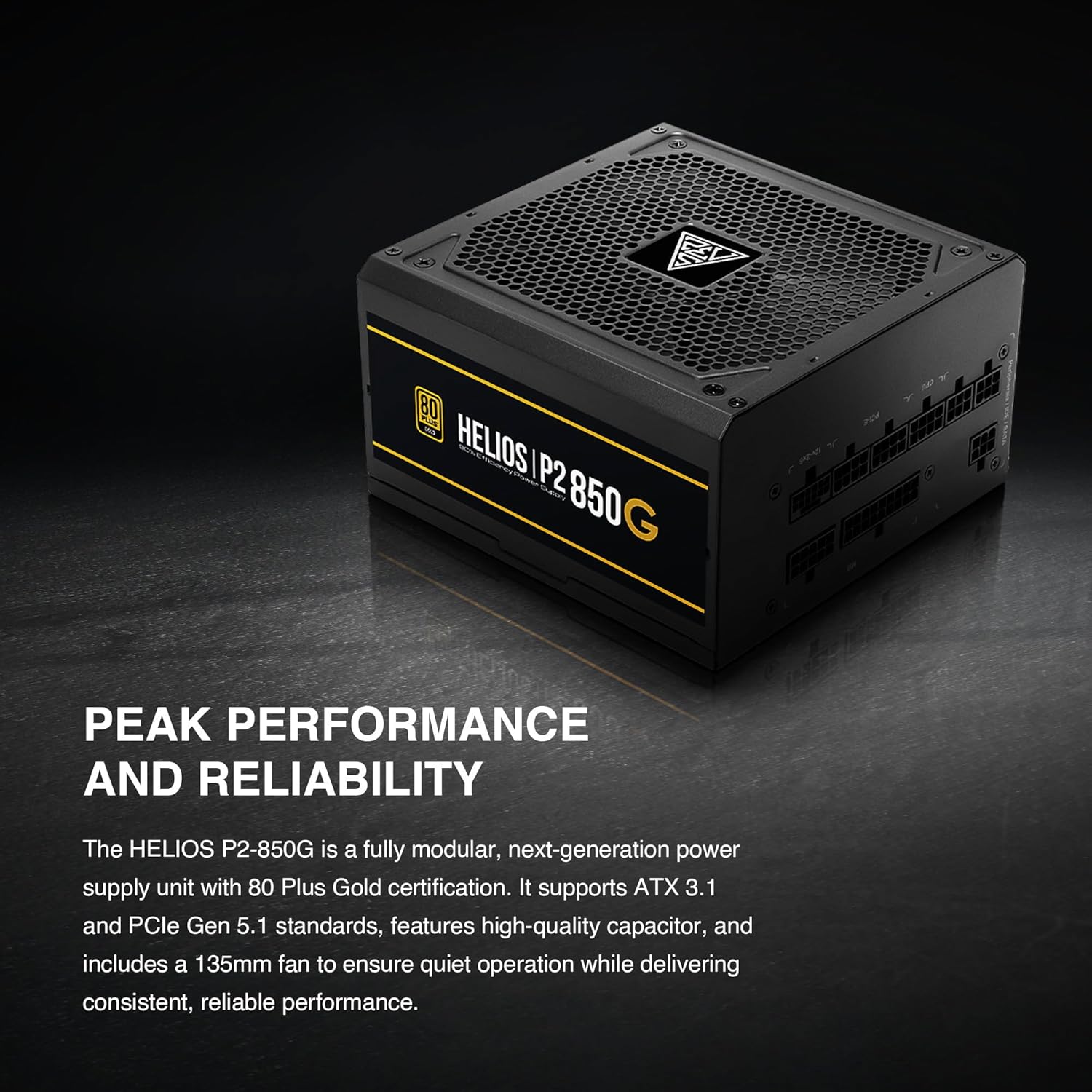 GAMDIAS HELIOS P2-750G Low-Noise ATX PC Power Supply, 80 PLUS Gold Non-Modular Computer PSU, ATX 3.1 & PCIe Gen 5.1 Ready, Native 12VHPWR Cable, Full DC-DC, LLC Resonant Circuit Design, Black